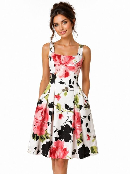Lauren Ralph Lauren Dresses & Skirts - Lauren Ralph Lauren Floral Fit Flare Dress Size 10 White Pink Black Sleeveless